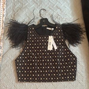 Alice + Olivia Black Embellished Crop Top